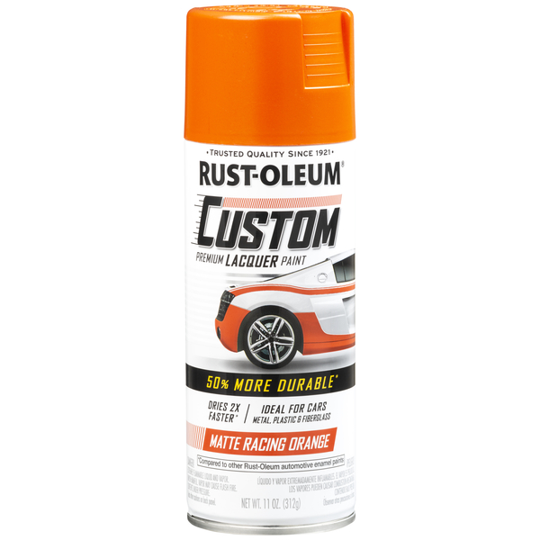 Rust-Oleum Automotive Premium Custom Lacquer Spray Paint, Matte Racing Orange, 11 oz. 340564